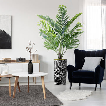 Artificial Tree in Modern Geometric Pattern Planter, Fake Areca Tropical Palm Silk Tree for Indoor and Outdoor Home