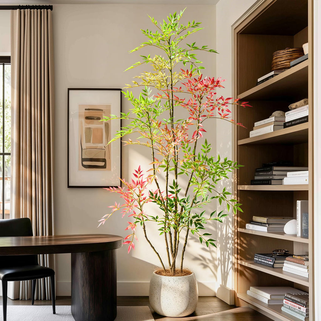 6.5ft Faux Bamboo Tree Artificial Nandina Tree Artificial Indoor Plants Realistic Fake Potted Tree with 800+ Leaves