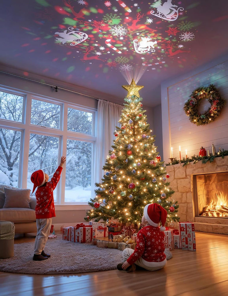 Lighted Christmas Tree Topper with 6 Projection Patterns, Gold