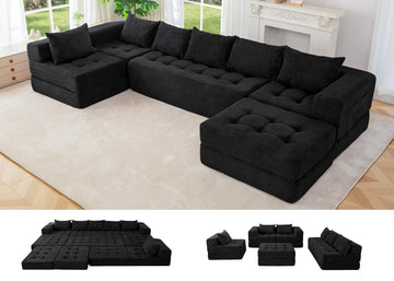 7-Seater U-Shaped Modular Sectional Sofa Couch with Ottoman