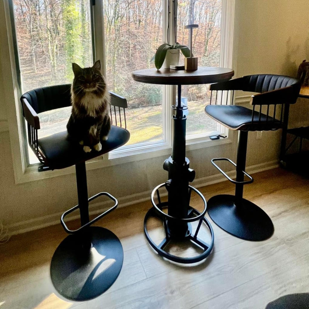 Swivel Adjustable Bar Stools Set of 2, Mid-Century Modern Counter Stools Bar Chairs with Barrel Walnut Back and Arms