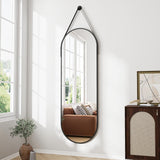 Full Length Mirror, Oval Wall Mounted Mirror, 48"x16" Door Mirrors Full Length with Hanging Leather Strap with