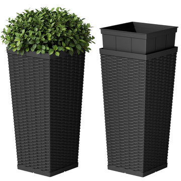 Resin 24'' Tall Planters, Large Taper Outdoor Planter