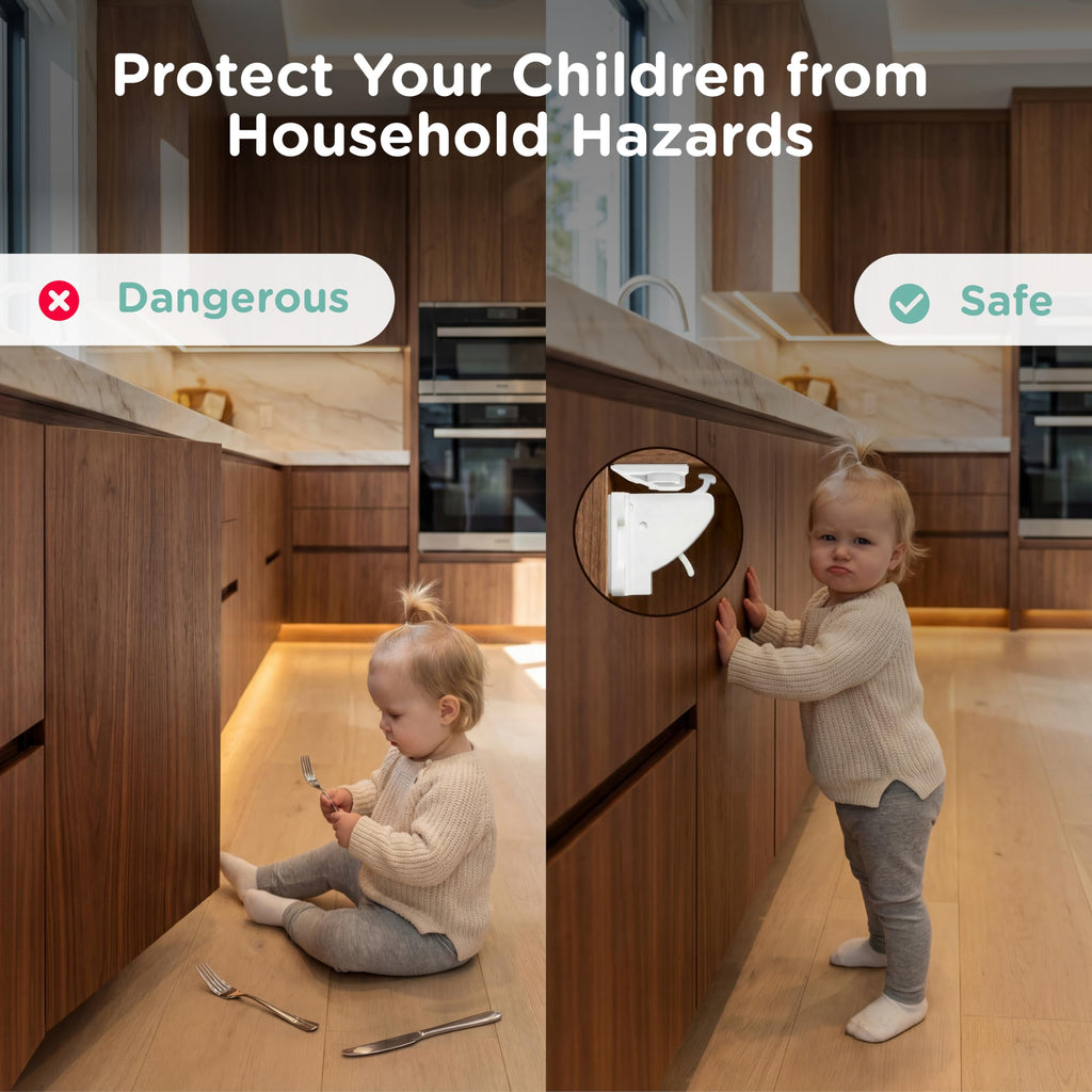Magnetic Cabinet Locks for Baby Proofing, 10 Pack, 2 Keys