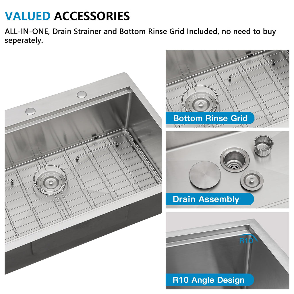 36"x22" Drop In Ledge Workstation Kitchen Sink