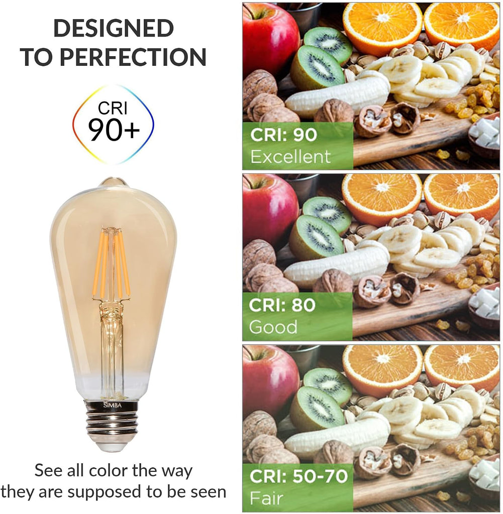 LED Edison Vintage Filament ST21 6W Bulbs E26, 2200K, 6 Pack