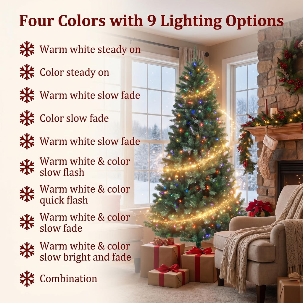 6 FT Pre-lit Artificial Christmas Tree with 9 Modes, Remote Control