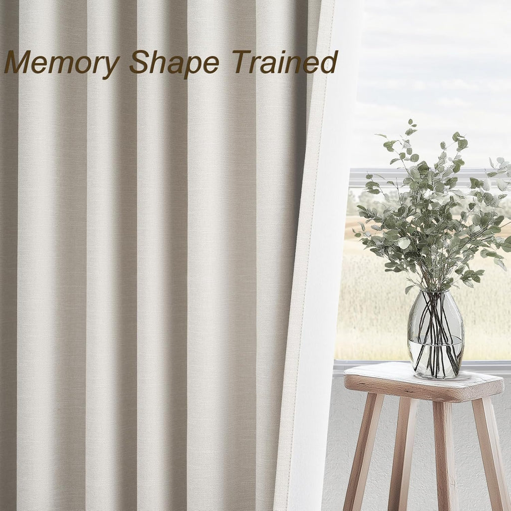 Linen Blackout Curtains 96 Inch Long, Boho Farmhouse Ivory Birch Viral Drapes Pinch Pleated Curtains with Hooks