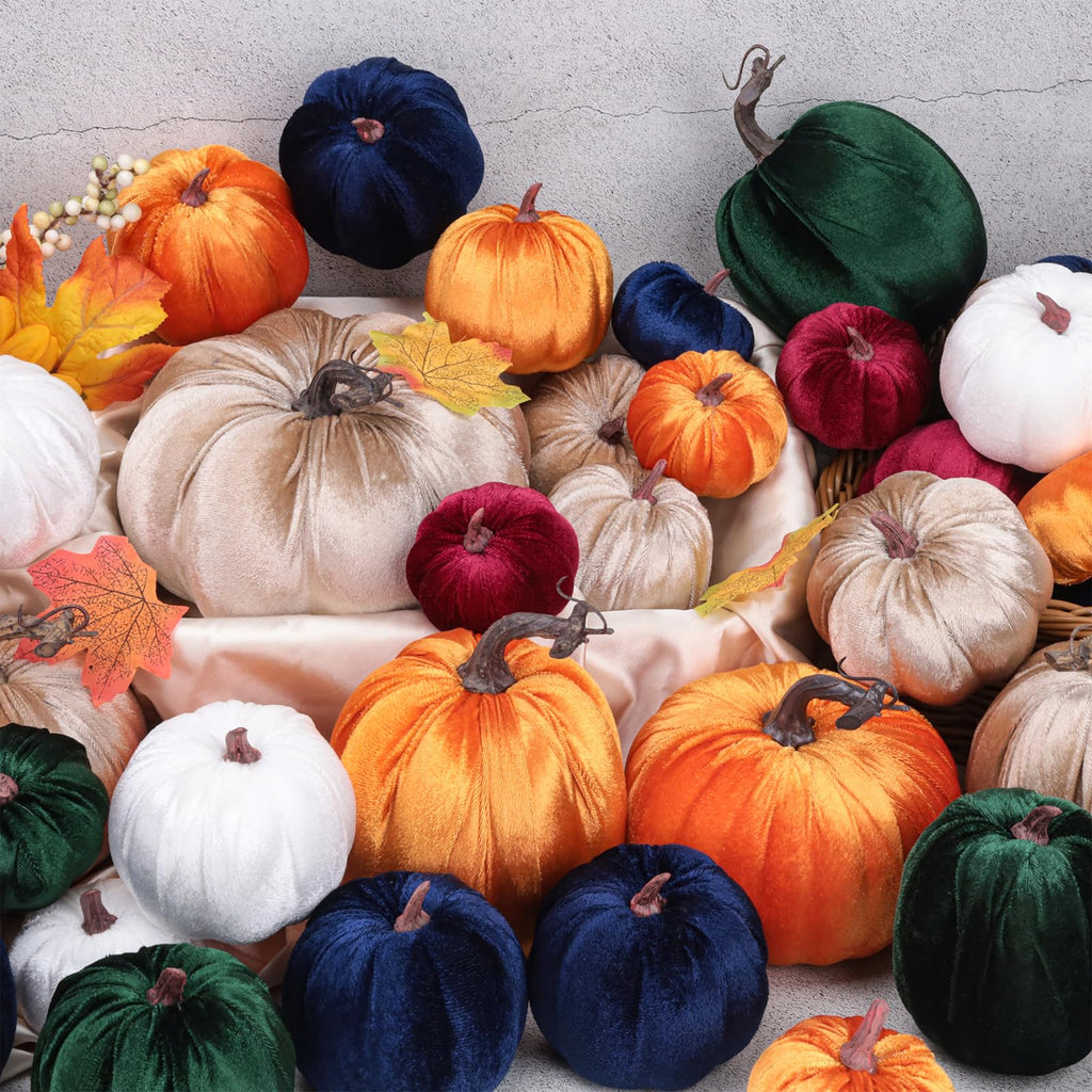 12 Pcs Artificial Large Velvet Pumpkins Fake Champagne Pumpkin