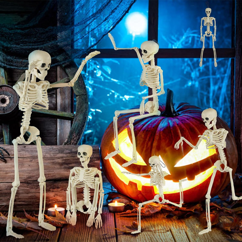 Packs Skeleton Halloween Decorations Outdoor with 16" Full Body Posable Joints Skeletons Decor, Halloween Party - Set of 6