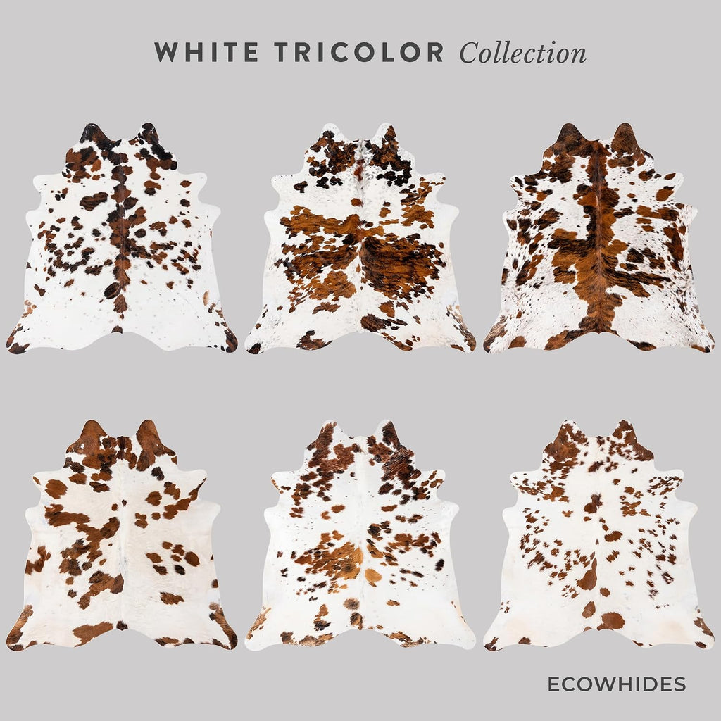 100% Genuine Brazilian Cowhide Rug - Tricolor White - Luxury Cowskin Cow Hide Leather Area Rug Home Decor (X-Large) 7