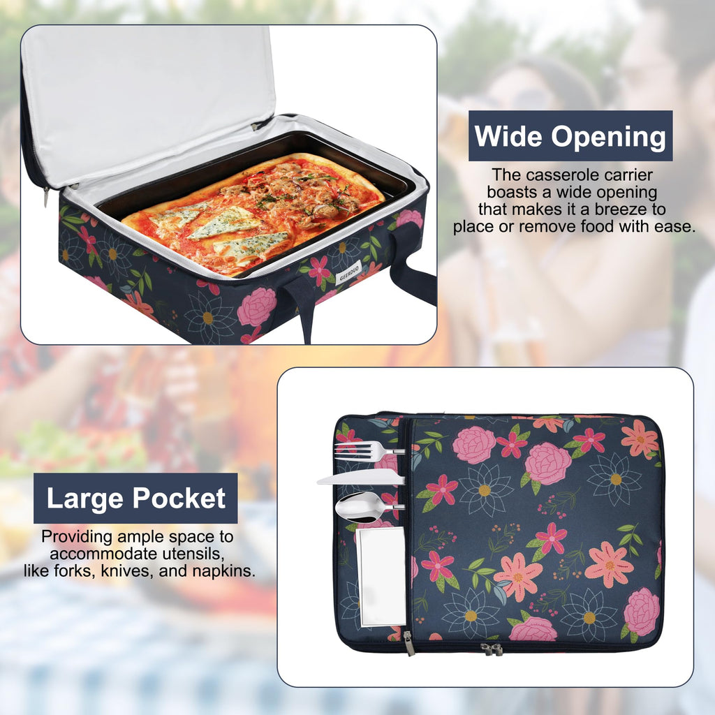 Double Decker Insulated Casserole Carrier, Expandable Thermal Food Warmer Bag Fits 9x13 Dish, Leak-Proof Potluck
