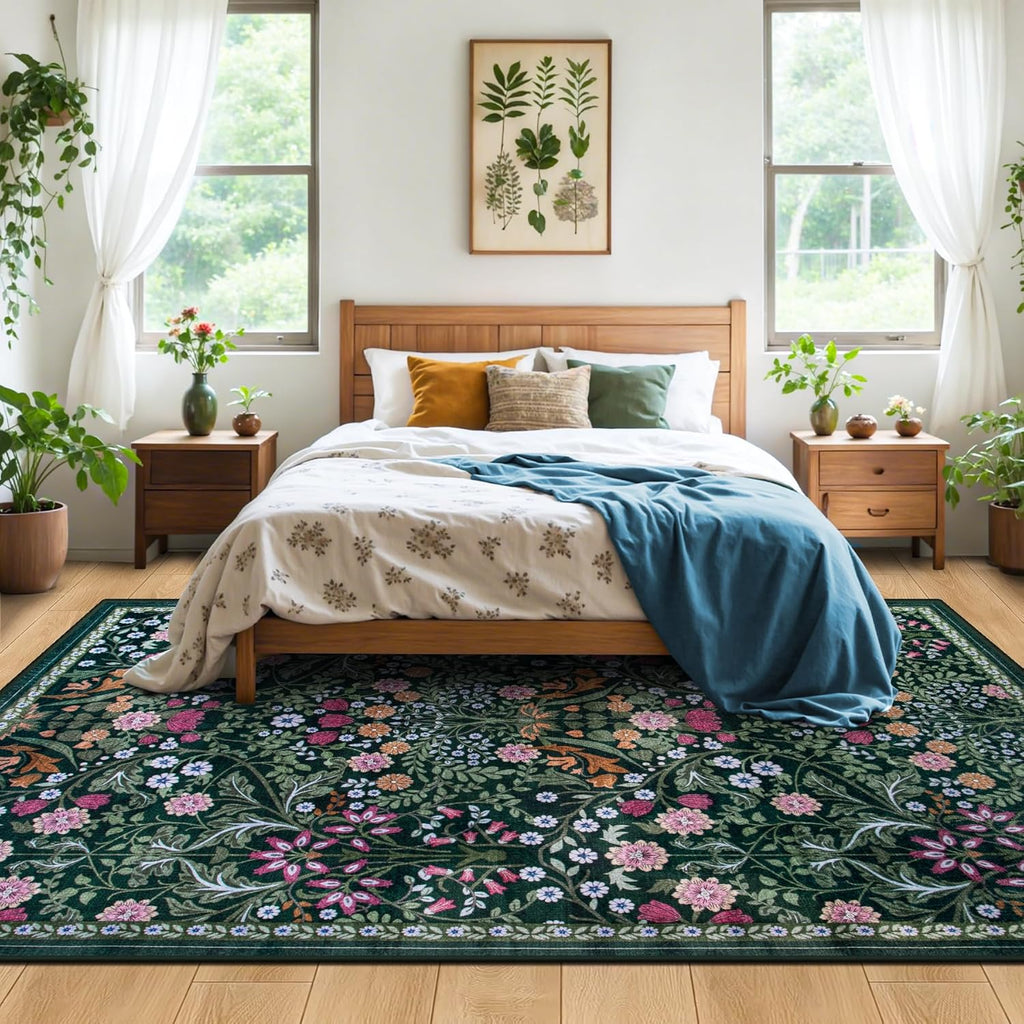 8x10 Area Rugs for Living Room: Floral Washable Rug Vintage Large Soft Boho Non-Slip Carpet Indoor Floor Stain