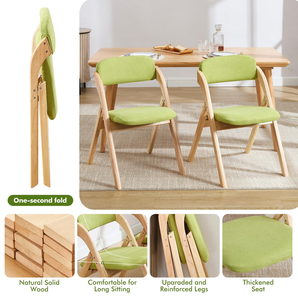 6-Pack Folding Chairs with Cushion, Linen Padded Foldable Chairs, Raw Wood Frame, Ideal for Indoor/Outdoor Use
