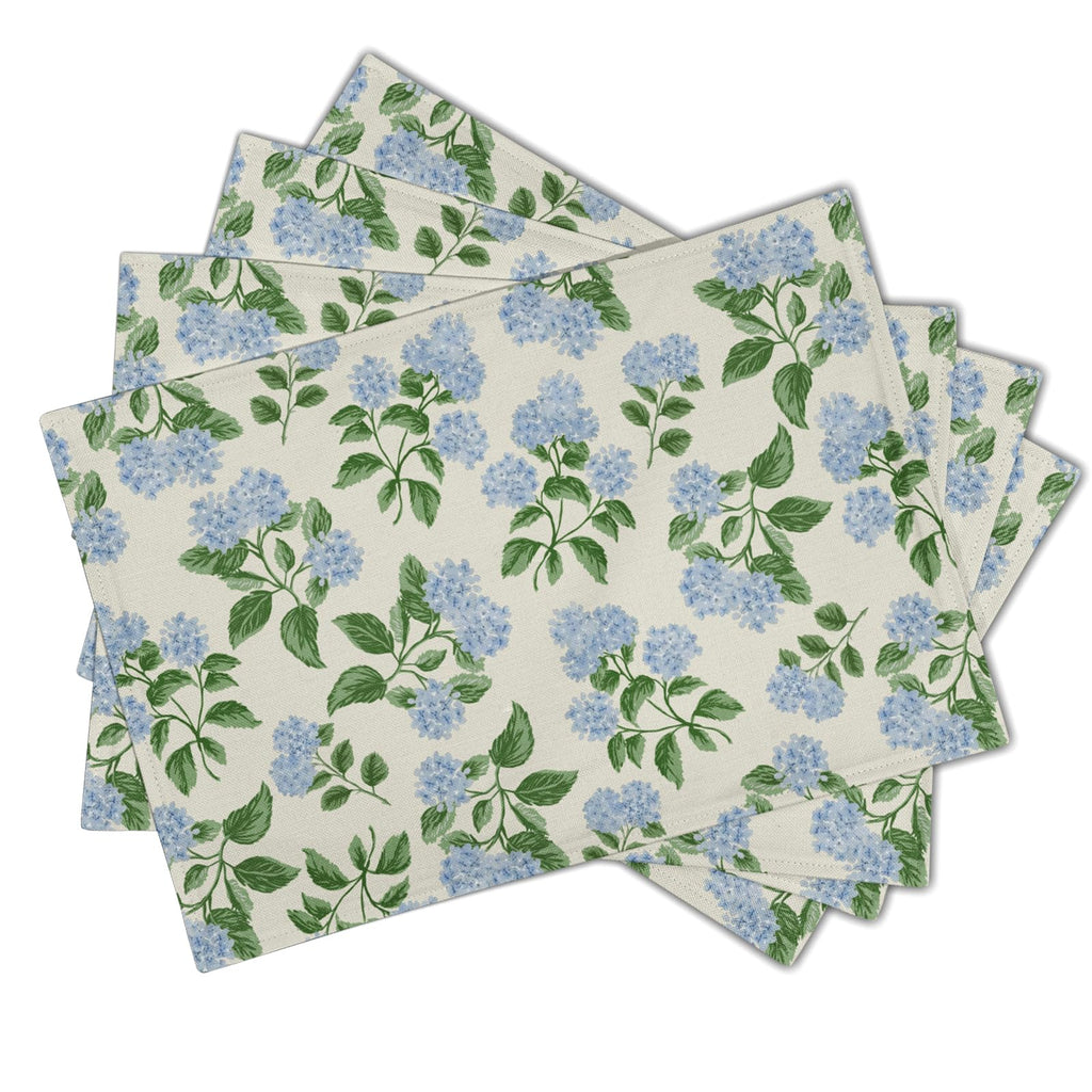 Hydrangea Placemats Set of 4 - Spring Summer Place Mats 12x18 Blue Floral Table Mats Flower Kitchen Mats for Party