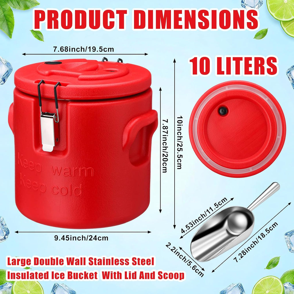 10l Large Insulated Ice Bucket with Lid and Scoop, Double-wall