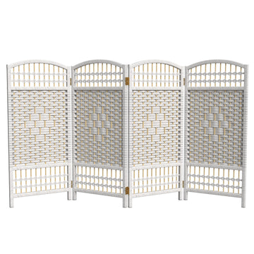 3 ft. Short Fiber Weave Folding Screen - White - 4 Panels