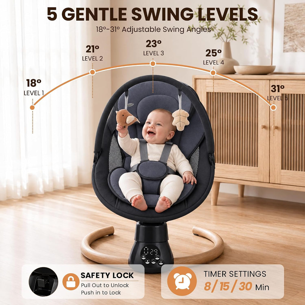 Electric Baby Swing for Infants Newborn with Bluetooth & Remote Control