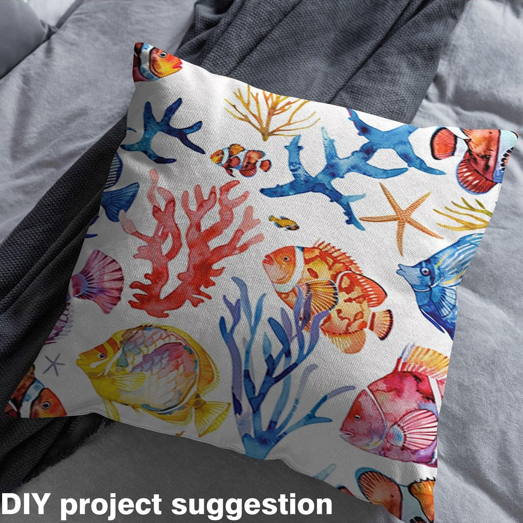 Tropical Fish Soft Polyester No Stretch Fabric by The Yard Coral Seaweed Plant DIY Fabric by The Yard Starfish