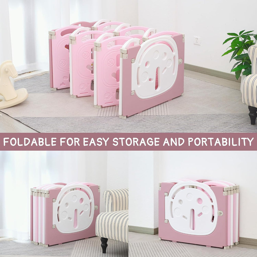 Foldable Baby Playpen, Portable Play Yard for Babies and Toddlers with Safety Lock Gate & Game Panel, Adjustable