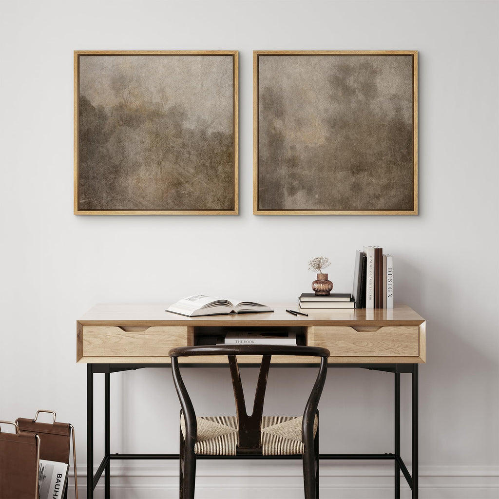 Framed Canvas Print Wall Art Set Vintage Rustic Neutral Tones with Subtle Patterns Illustrations Modern Art Minimal