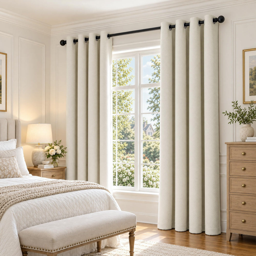 100% Blackout Beige Curtains 63 Inches, 2 Panels