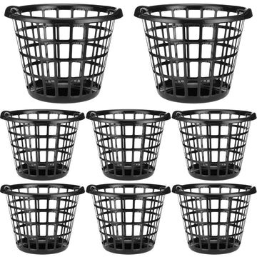 8 Pcs Black Plastic Round Laundry Baskets with Easy Carry Handles