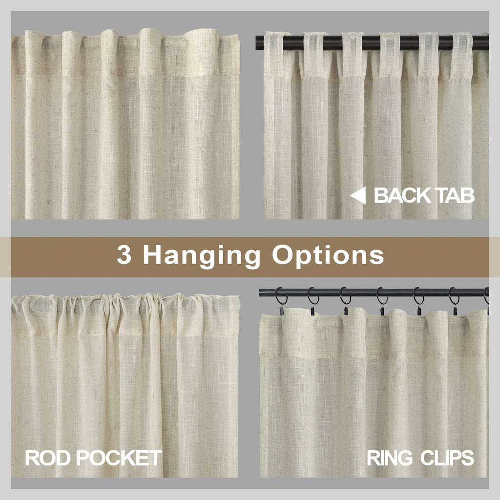 Flax Linen Curtains 80 Inches Long Semi Sheer Linen Large Drape Extra Wide Beige Light Filtering Curtains for Sliding