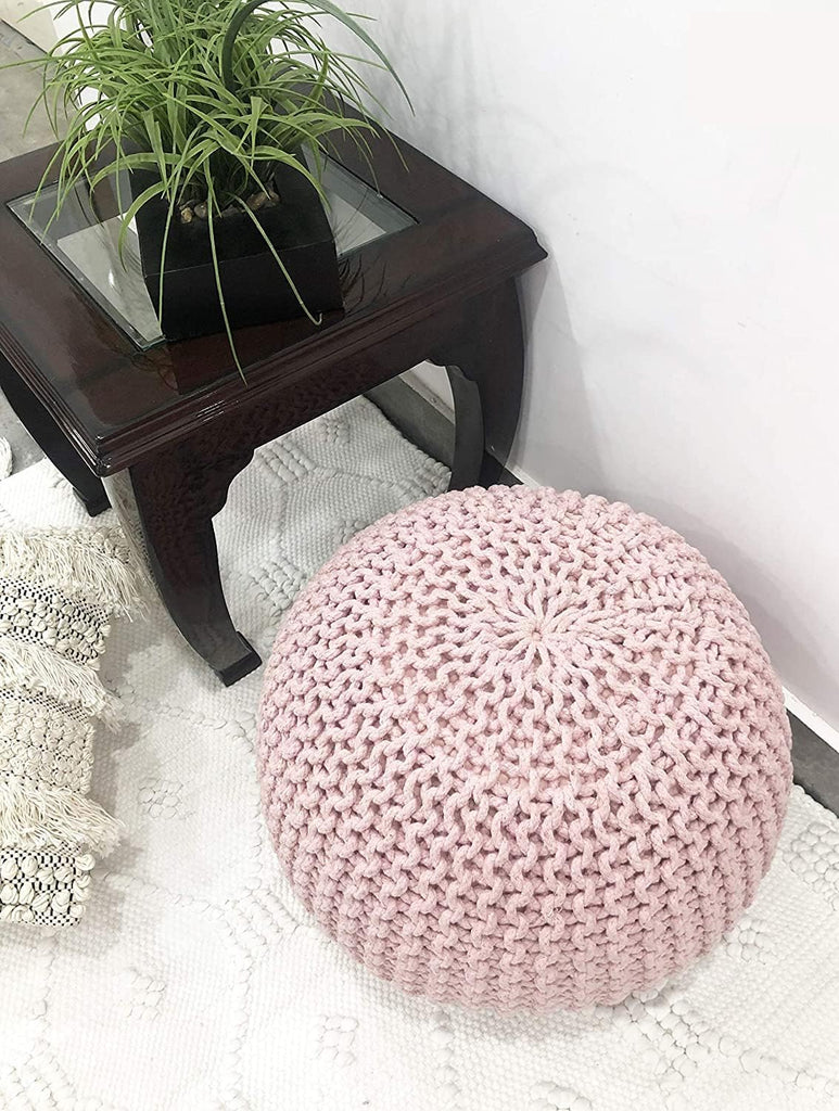 Round Pouf Ottoman Hand Knitted 100% Cotton Pouf Foot Stool - Knitted Bean Bag - Floor Chair Bedroom - Foot Rest for