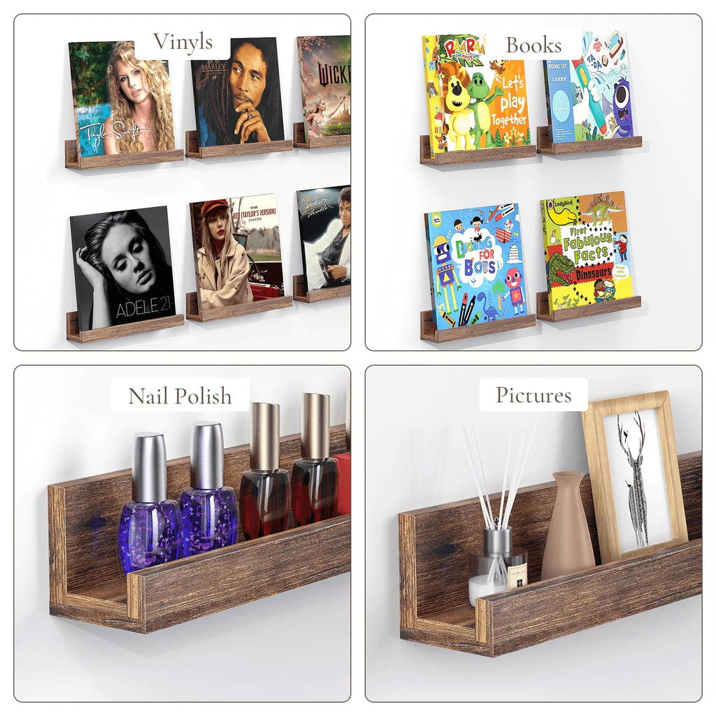 Vinyl Record Shelf Wall Mount, Pack of 6 Floating Shelves for Wall