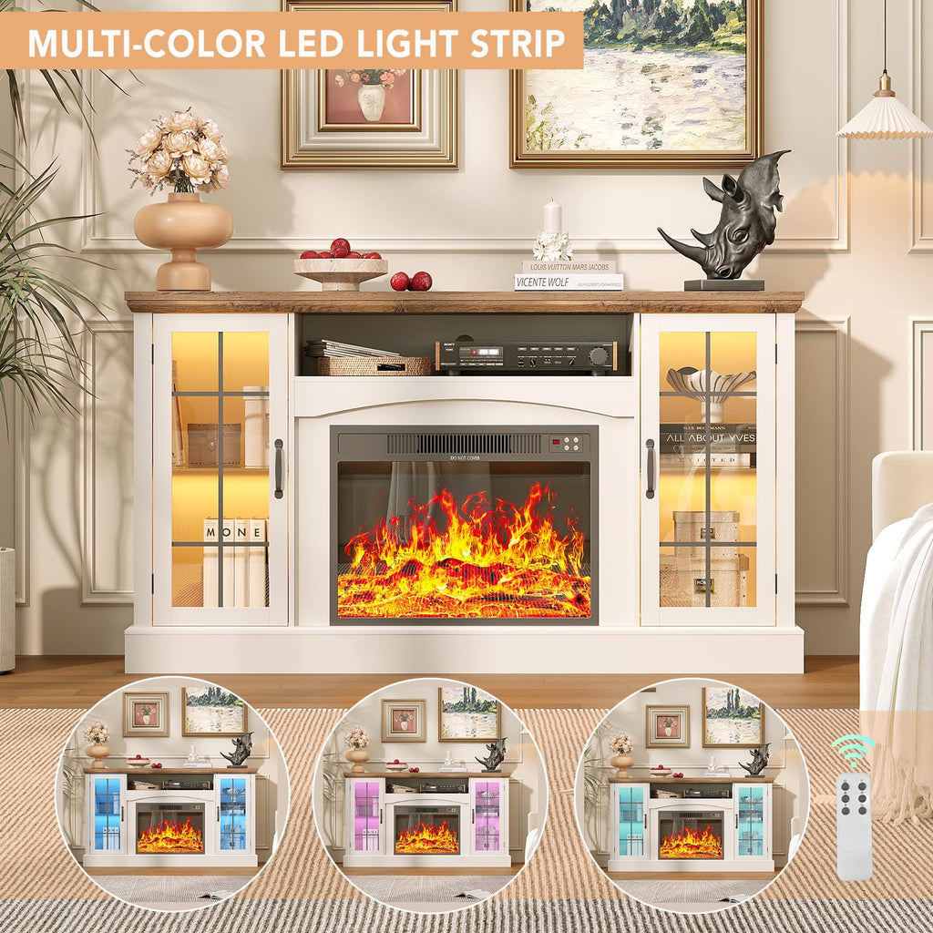 2-in-1 Multifunctional Fireplace TV Stand with 23" Removable Electric Fireplace, 58" Farmhouse Entertainment Center