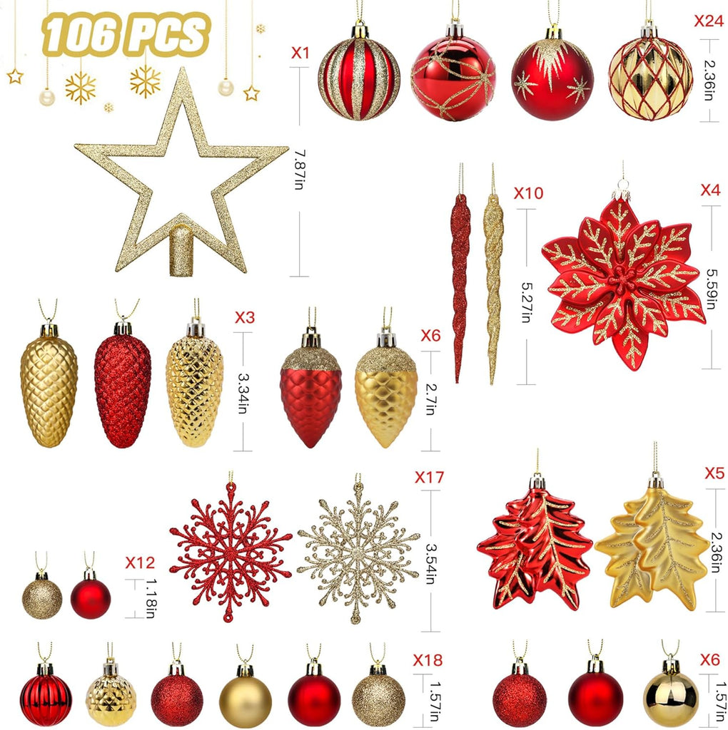 Christmas Ball Ornaments Decorations - Set of 106