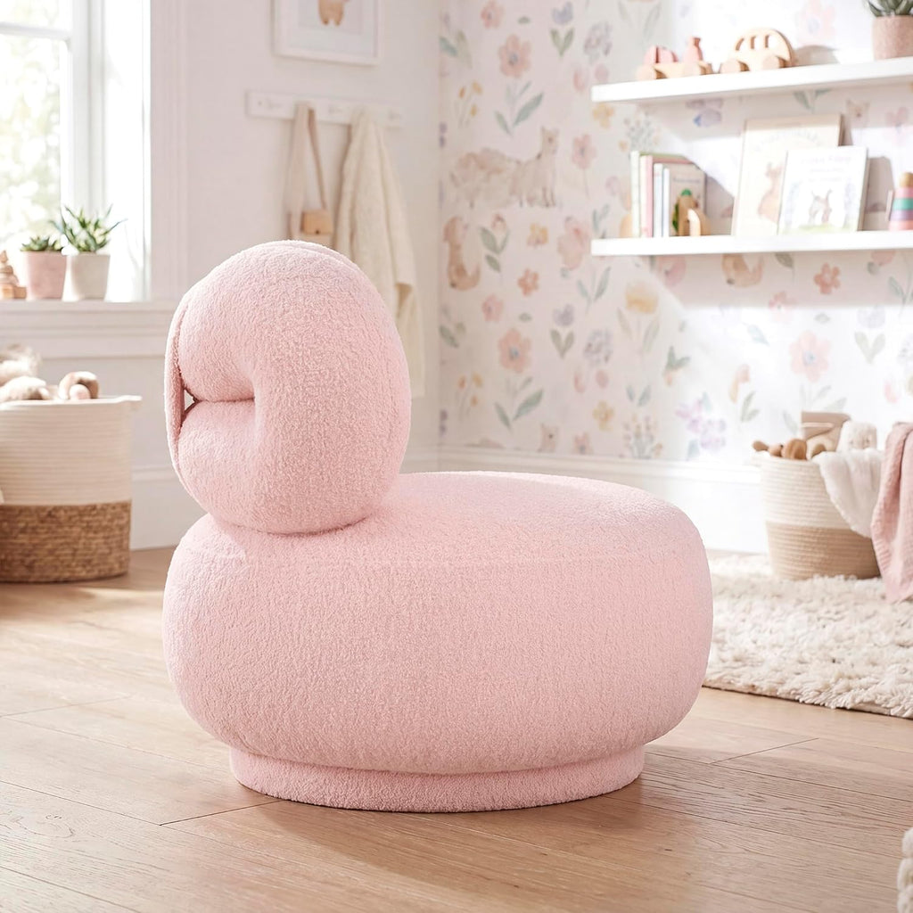 Mini Kids Boucle Swivel Chair-Bow-Shape Back,Toddler Chair,Pink