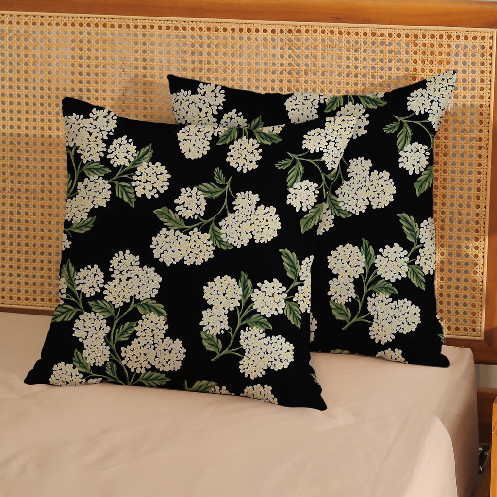 Black Spring Pillow Covers 22x22 Inch 2 Pcs Green Hydrangea Flower Decor Throw Pillows Vintage Floral Seasonal Summer