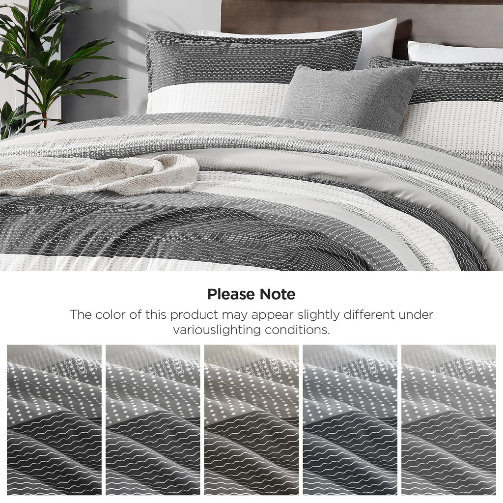 Stripe Comforter Set, 3 PCS Dark Gray Bedding