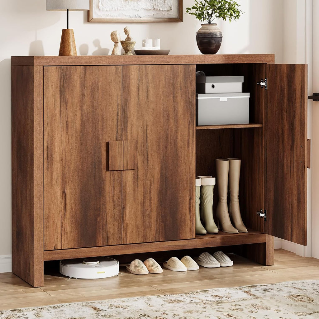 Shoe Cabinet with 3 Doors, 30 Pairs Shoe Storage Cabinet with Adjustable Shelves & Ventilation Hole Design, 47'' Wide