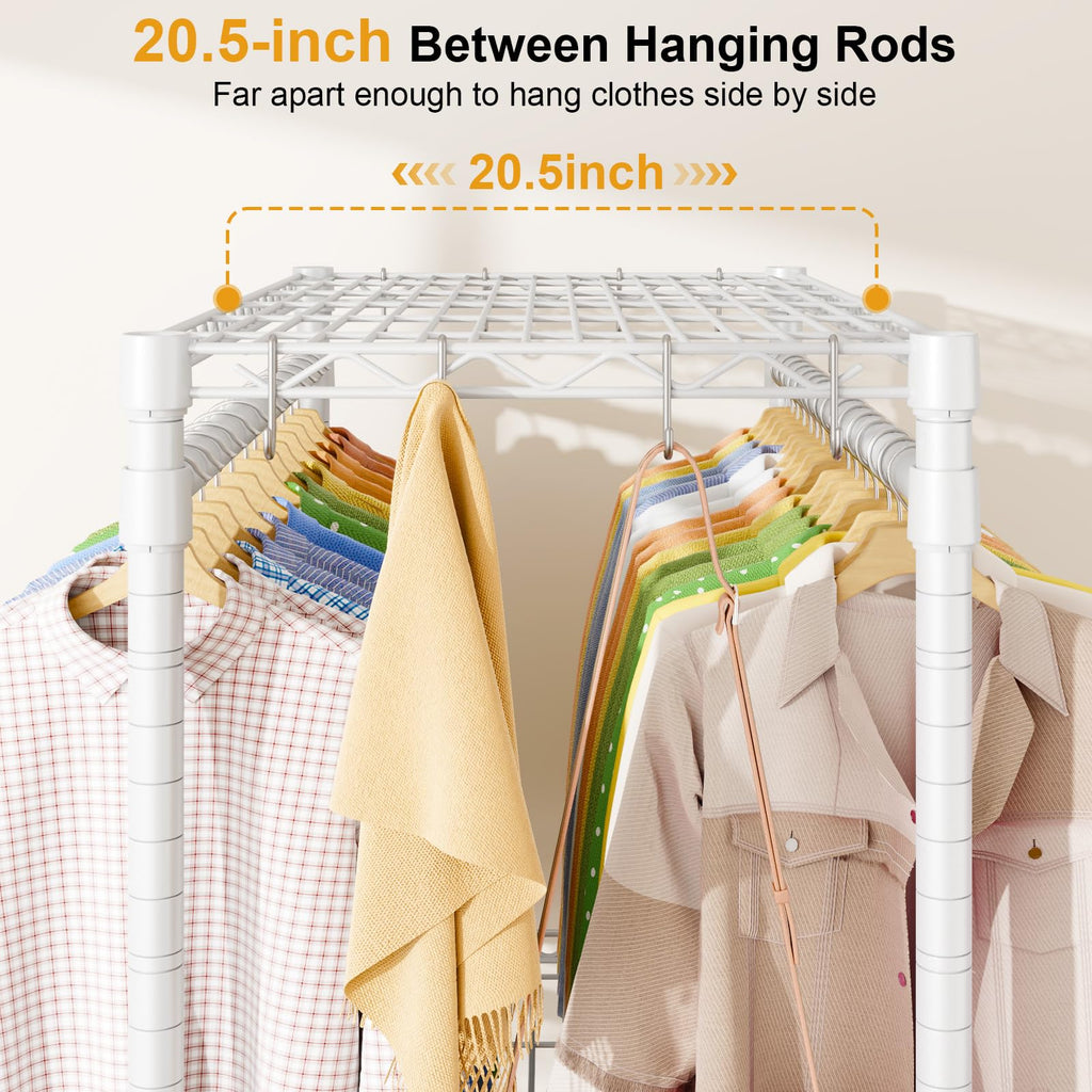 Rolling Clothes Rack, Clothing Racks for Hanging Clothes, White