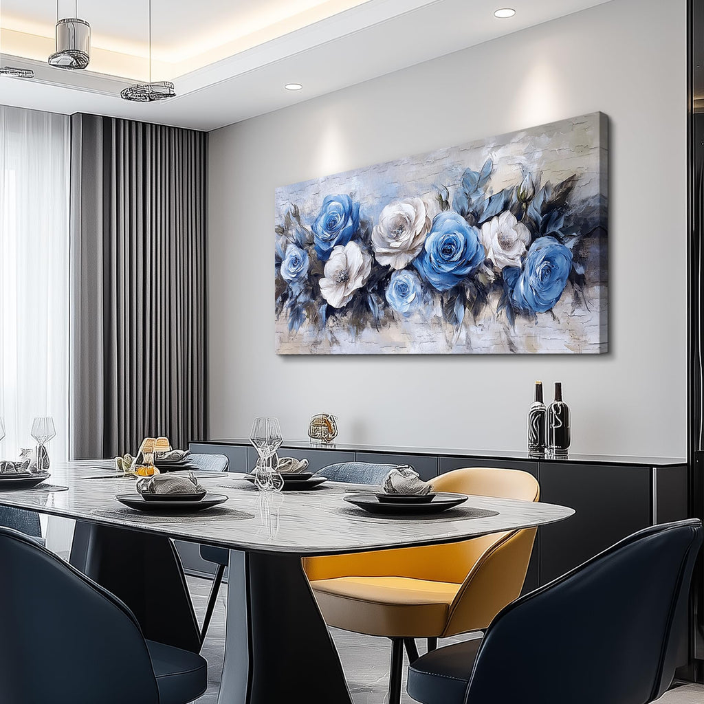 Floral Wall Art, Large Wall Art, Botanical Wall Decor, White Blue Flower Blossom Print Artwork, Modern Elegant
