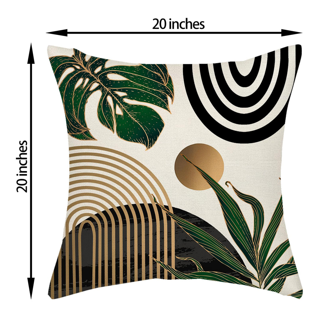 Black Boho Pillow Covers 20x20 Inch 2 Pcs Green Gold Tropical Leaf Mid Century Summer Outdoor Decor Throw Pillows