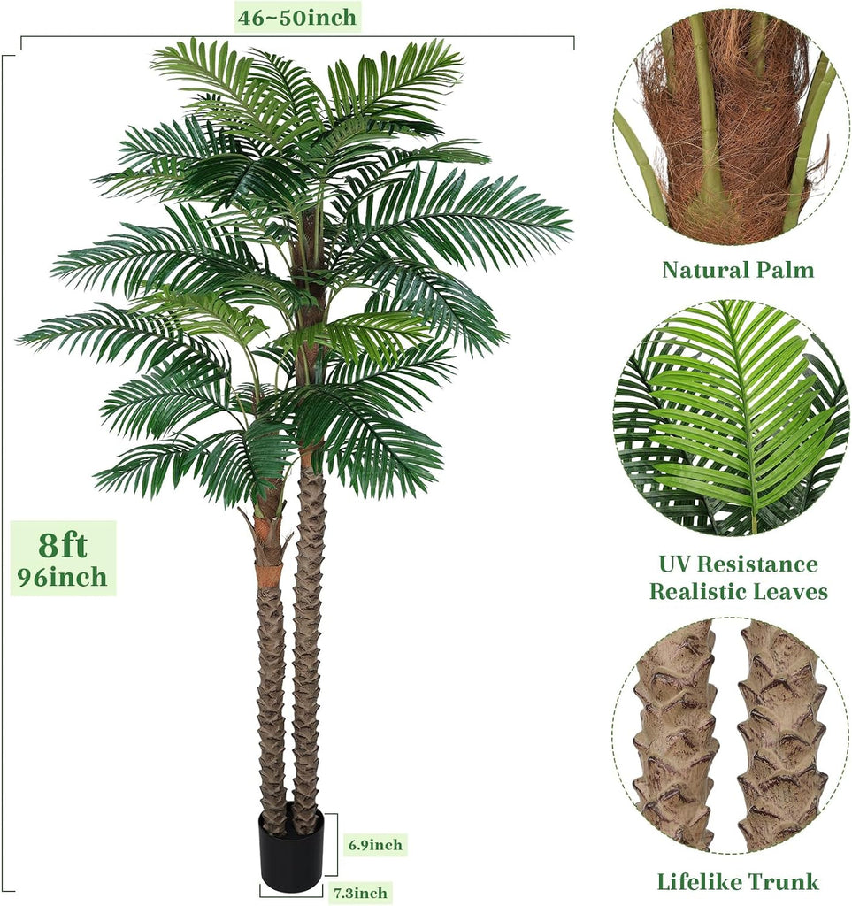 8FT Artificial Palm Tree Indoor & Outdoor, Tall UV-Resistant Faux Palm Tree