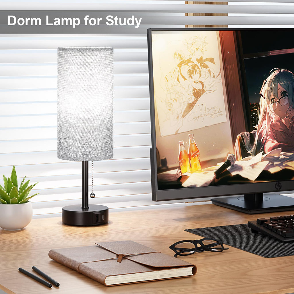 Grey Bedside Lamp Nightstand - Small Table Lamp Set of 2