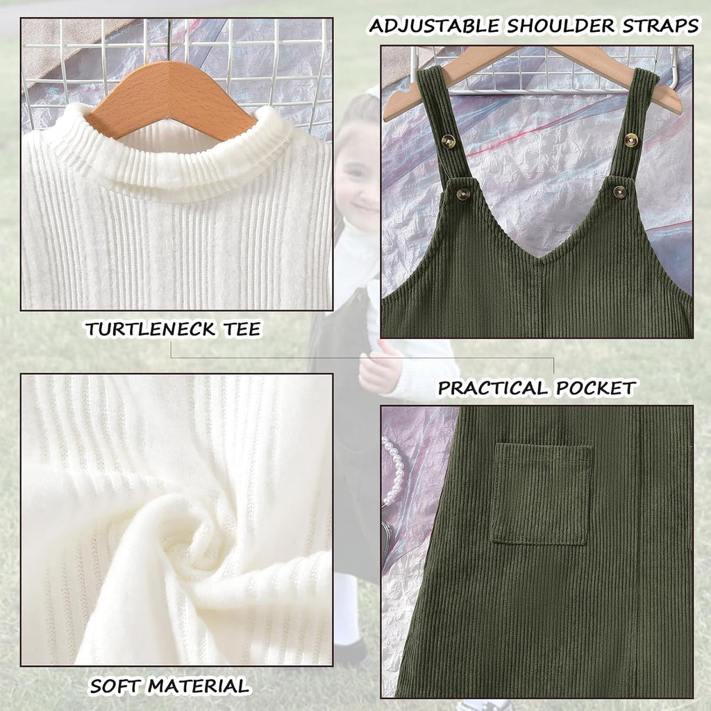 Toddler Girl V Neck Corduroy Pinafore Overall Dress Set 2-7 Years