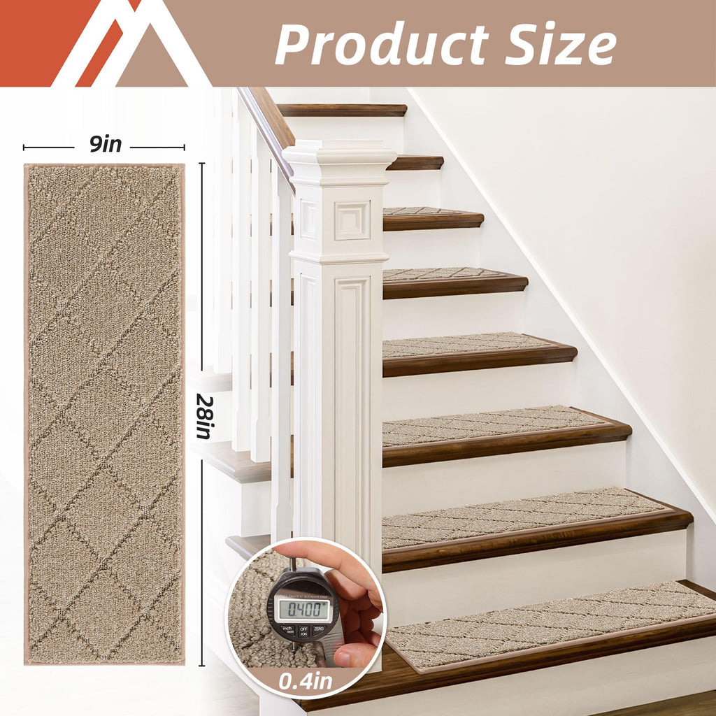 Edging Stair Treads Non-Slip Carpet Mat 28inX9in, 10pc, Beige