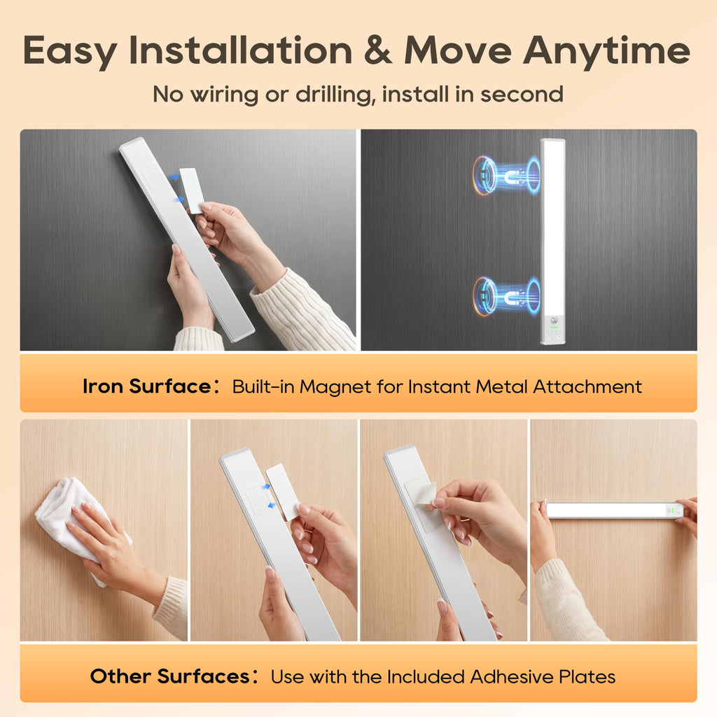 10.5 Inch Under Cabinet Lighting, 6 Color Temps Motion Sensor Light Indoor, LED Power Display Rechargeable Battery