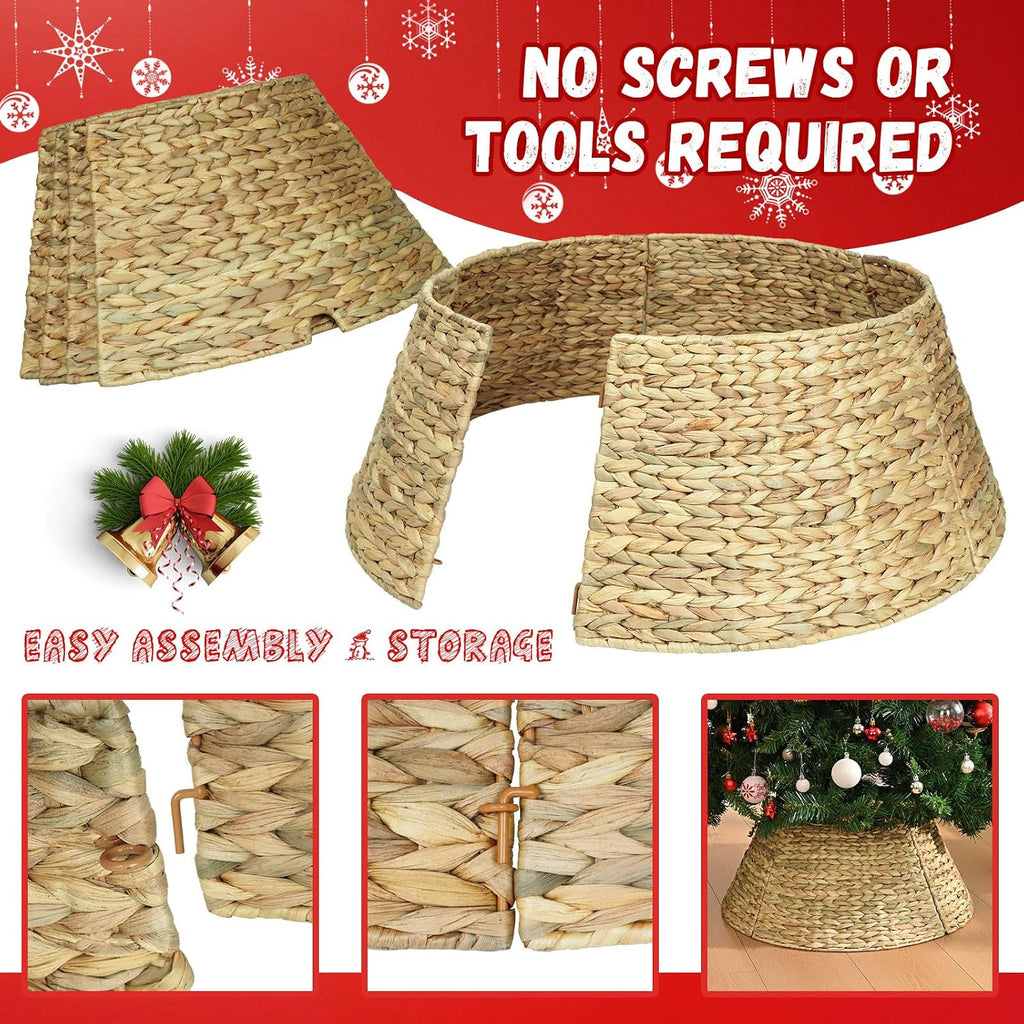 Handcrafted Farmhouse 24in Christmas Nat. Woven Tree Skirt & Base Cover