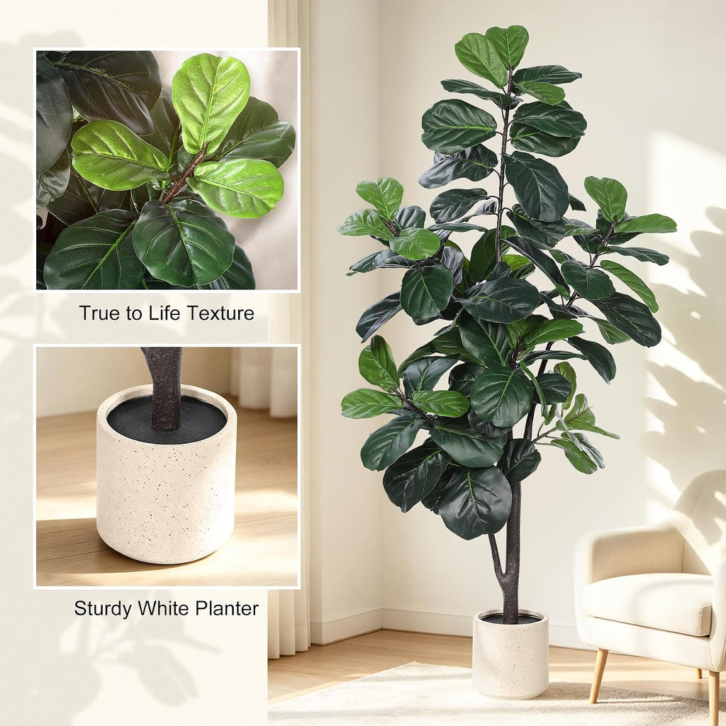 Faux Fiddle Leaf Fig Tree 5ft with Sturdy White Planter