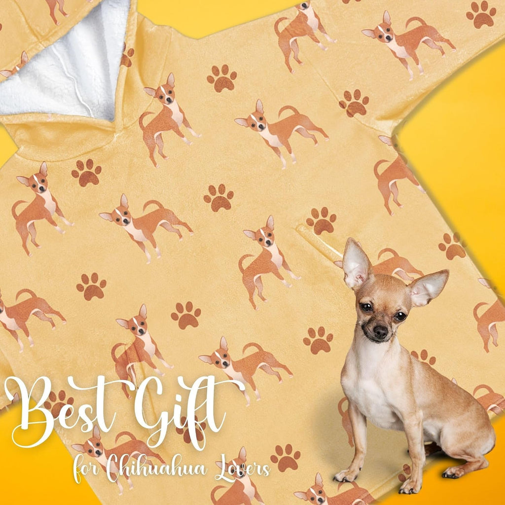 Chihuahua Gifts for Women & Men, Chihuahua Themed Wearable Flannel Blanket Hoodie, Oversized Hooded Sweatshirt, One