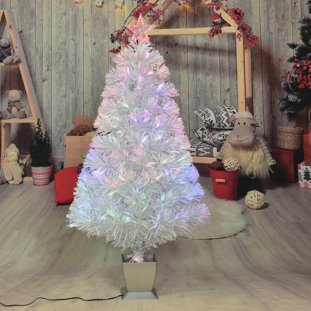 3ft White Fiber Optic Christmas Tree, Pre-Lit Artificial Mini Christmas Tree