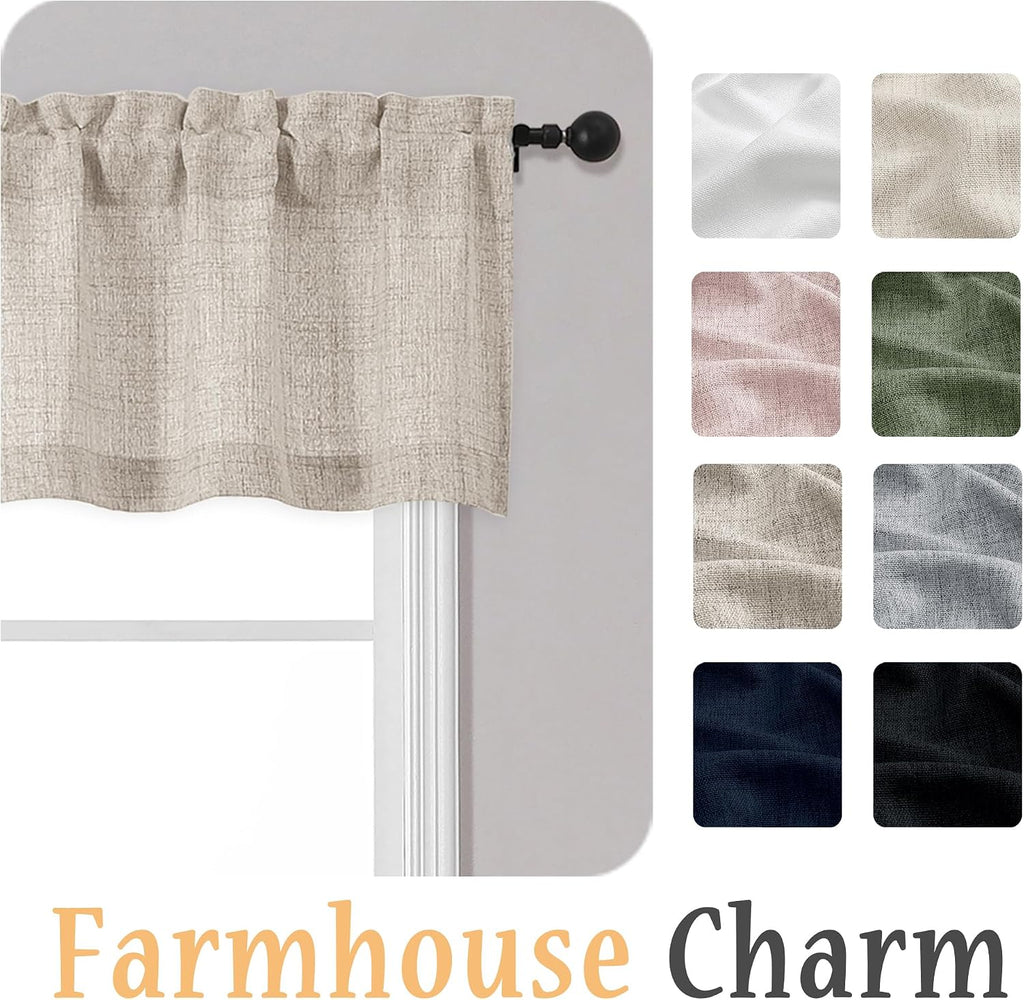 Linen Valances for Windows 1 Pcs, Light Filtering Textured Farmhouse Short Small Valance Curtains for Bathroom