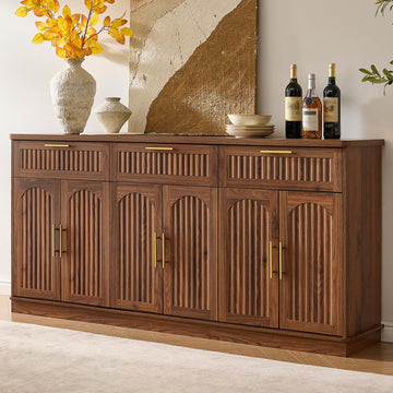 70" Modern Buffet Cabinet with 6 Doors & 3 Drawers Storage, Walnut
